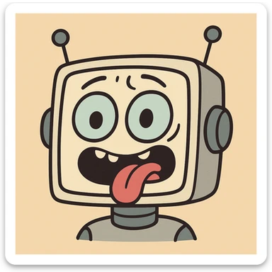 silly AI face with digital features, bold and simple style, suitable for Slack emoji sticker