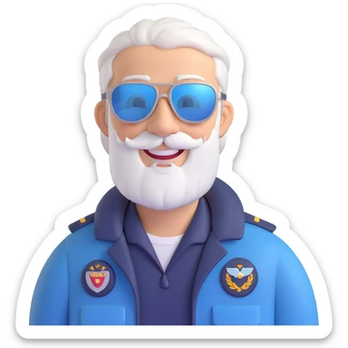 smiling middle-aged man, pilot, silver hair, beard, fair skin, sunglasses sticker
