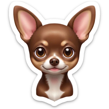Cinematic Cute Chocolate Short Haired Chihuahua Portrait Emoji, Head tilted playfully and inquisitively, smooth chocolate fur with a lustrous sheen, round, sparkling dark eyes filled with curiosity, Simplified yet irresistibly adorable features, highly detailed, glowing with a warm, friendly glow, high shine, affectionate and lively, stylized with a touch of whimsy, bright and endearing, soft glowing outline, capturing the essence of a mischievous yet loving pup, so playful it feels like it could bound out of the screen and into your arms! sticker