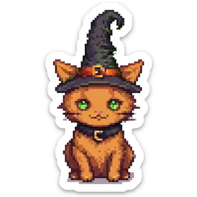purple witch cat pixel art sticker