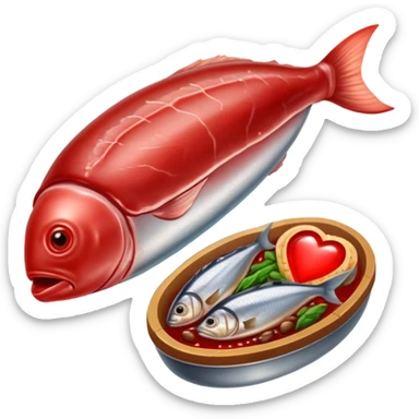 Ethereal red meat, liver, and sardines glowing with magical energy surrounding a bright red blood cell. Mystical light connects the foods to the blood cell and flows toward a heart and muscles, showing heme iron's role in creating vitality and energy throughout the body. sticker