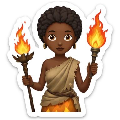 ancient black girl, tattered leaf cloth, hold a torch sticker