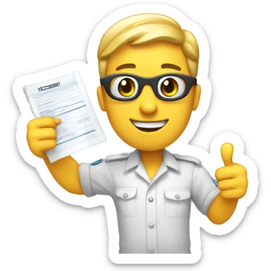 Smiling emoji, wide eyes, thumbs-up, holding report, celebrating success. sticker