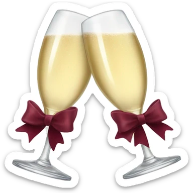 Two glasses of champagne cheering with burgundy bows sticker
