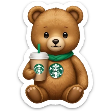 teddy bear with one cup of starbucks coffee sticker