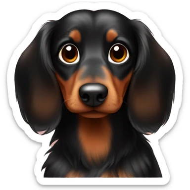 black and brown long haired daschund with a cute heart sticker