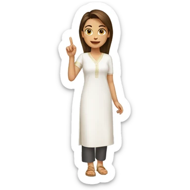 A young woman with complete white kurti showing 1 finger sticker