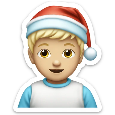 Blonde baby boy with light blue Santa hat sticker