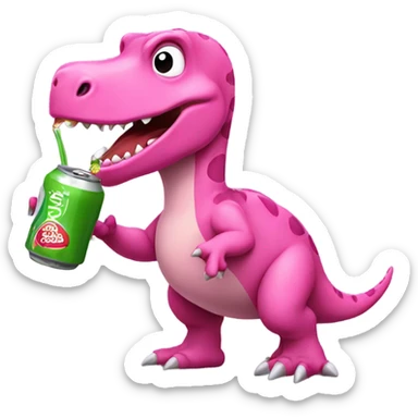 Pink dinosaur drinking soda sticker