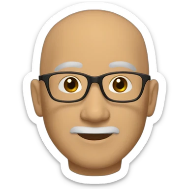 A fifty-year-old Man with a slight Asian appearance, a bald head, Ray-Ban glasses, and brown eyes with a friendly gaze. sticker