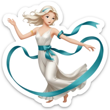 graceful female figure in motion with a ribbon sticker