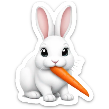 White rabbit eating a carrot sticker