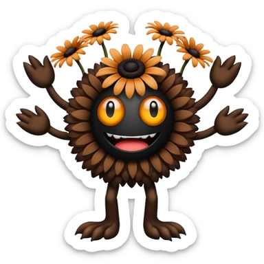 A flower like a monster with arms and legs, the body is a little bit black and the another bit brown like a demogorgon sticker