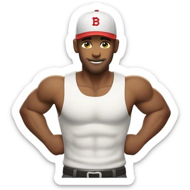 White guy Hunk with 6 pack abs and a baseball cap  sticker