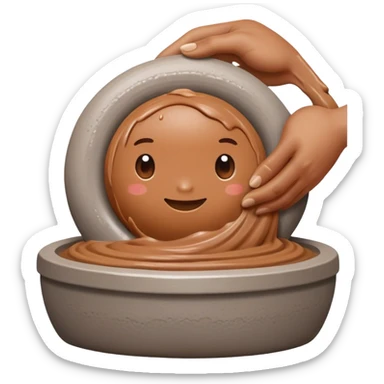 single hand scooping and hugging on the side of a blob of clay on a silver pottery wheel sticker