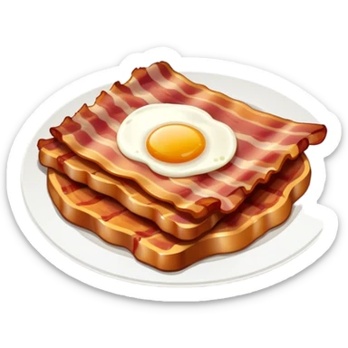 Cinematic crispy sizzling bacon, slightly curled, golden-brown with a perfect crunch, glistening with rich flavor, deep warm tones, served on a breakfast plate, comforting and indulgent. sticker