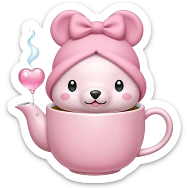 Orsacchiotto con fiocco coquette rosa con un bubbone tea in mano sticker