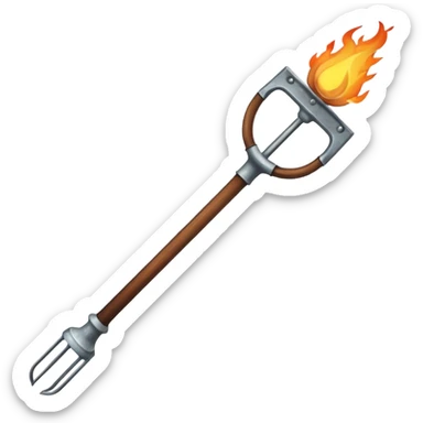 a three pronged pitchfork and a torch sticker