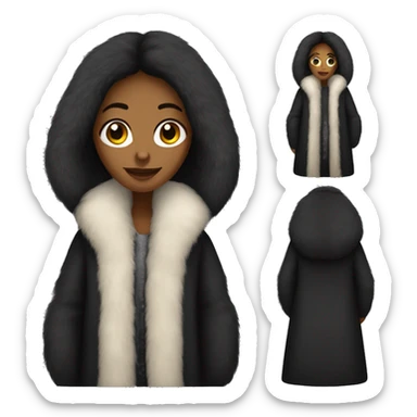 Dark haired woman wearing big full length fur coat sticker