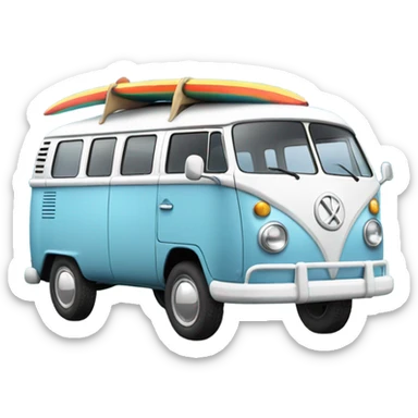 light blue kombi with surfboard on the roof at the beach sticker