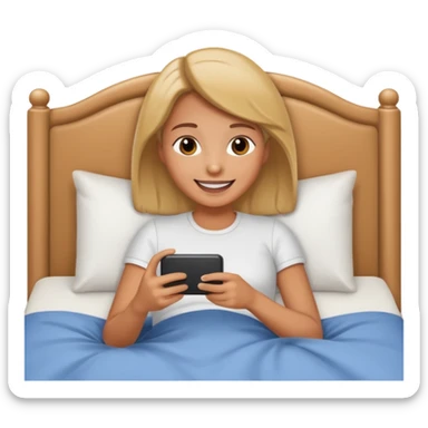 
emoticon of lying in bed and looking at phone sticker