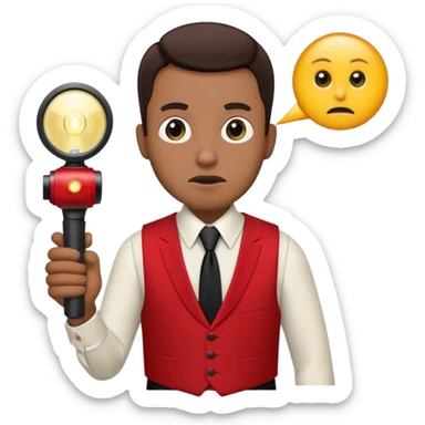 Movie theatre usher in red vest and black tie with normal flashlight looking scared sticker