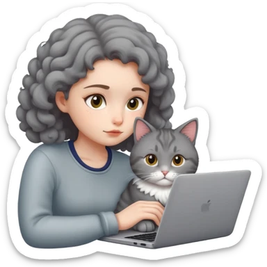 A girl is working hard on a laptop with a cat next to it sticker