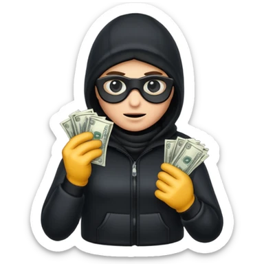 Robber with money na mão direita com uma blusa de frio preta  sticker