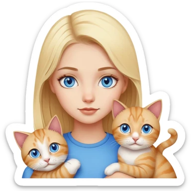 blonde girl with blue eyes with cats sticker