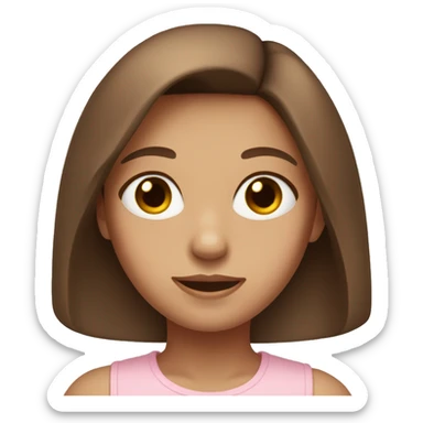 A girl with hazel eyes long brown hair highlights wearing a light pink top sticker