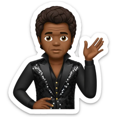 James Brown with dark brown, black sequin outfit sticker