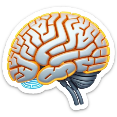 glowing futuristic brain with circuit patterns, radiating intelligence and innovation sticker