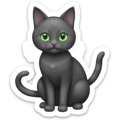 full body gorgeous solid dark grey cat with green eyes, white paws and white whiskers playing sticker
