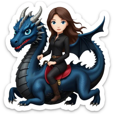 Me, a white female with long brown hair and blue eyes, wearing nothing but black clothes, and riding a VERY BLACK dragon with HINTS of RED, to your work sticker