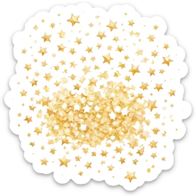 Delicate, shimmering sparkles scattered gracefully, with soft glowing edges and a subtle golden or white tint. The sparkles vary in size and opacity, creating a magical and elegant effect. Flat, modern illustration, clean and minimal, white background. sticker