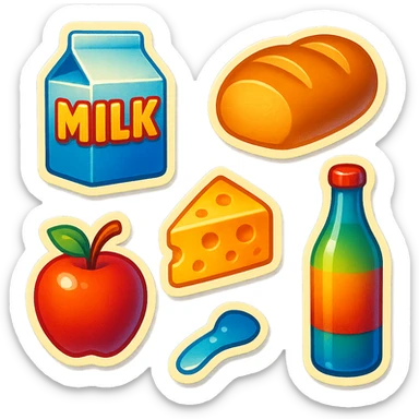 A shopping list in retro stickers style, with a vintage design and colorful details sticker