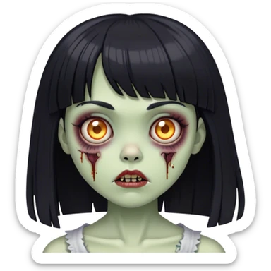 vintage zombie girl, black straight hair with bangs sticker