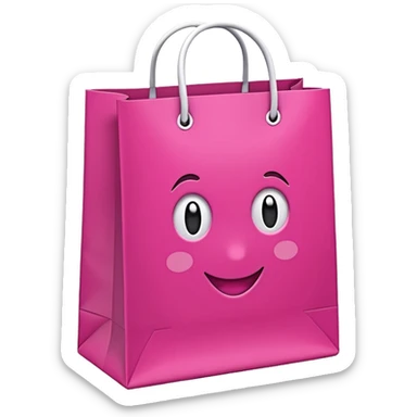 Bolsa de papel rosa fucsia con asas blancas, patrón repetido 'DRUNI' en rosa claro y un 'DRUNI' vertical blanco en el centro, estilo emoji iOS, brillante y realista. sticker