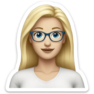 white woman with blonde hair, blue eyes and eye glasses sticker