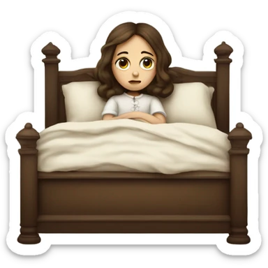 Sick Victorian child with brown hair lying down in bed sticker