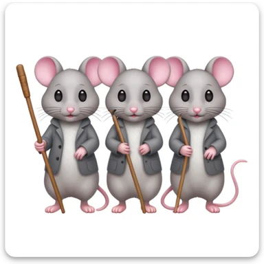 three blind mice, each mouse holding a cane, walking together, simple and expressive, classic emoji style sticker