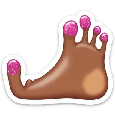 Brown foot with glitter pink nail polish sticker