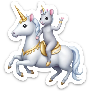 A gray mouse riding a unicorn sticker
