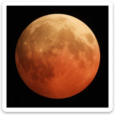 blood moon with smoother craters, two-tone fill: beige and dark red, smooth gradient transition between colors, realistic moon style sticker