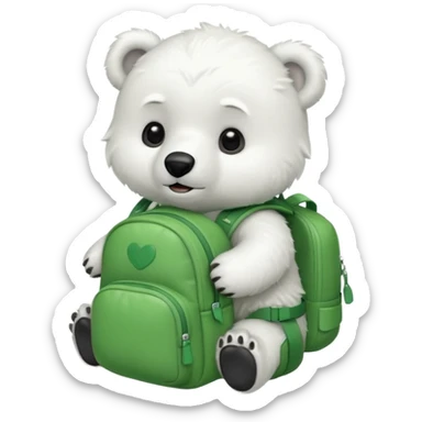 baby polar bear wear green backpack sticker
