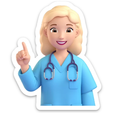 doctor pointing, smiling, medical scrubs sticker