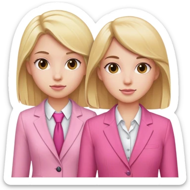 Blond girl pink suit with brune girl pink suit sticker