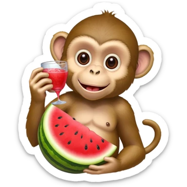 monkey eating water melon and drinking grape soda  sticker