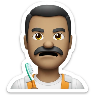 angry man with toothbrush style moustache and dark side bangs. sticker