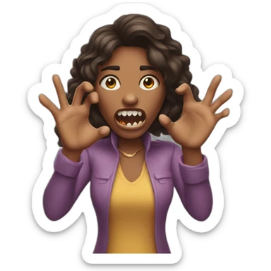 A woman acting like a monster with her hand and her face says grrr. Both hands are visible !  sticker